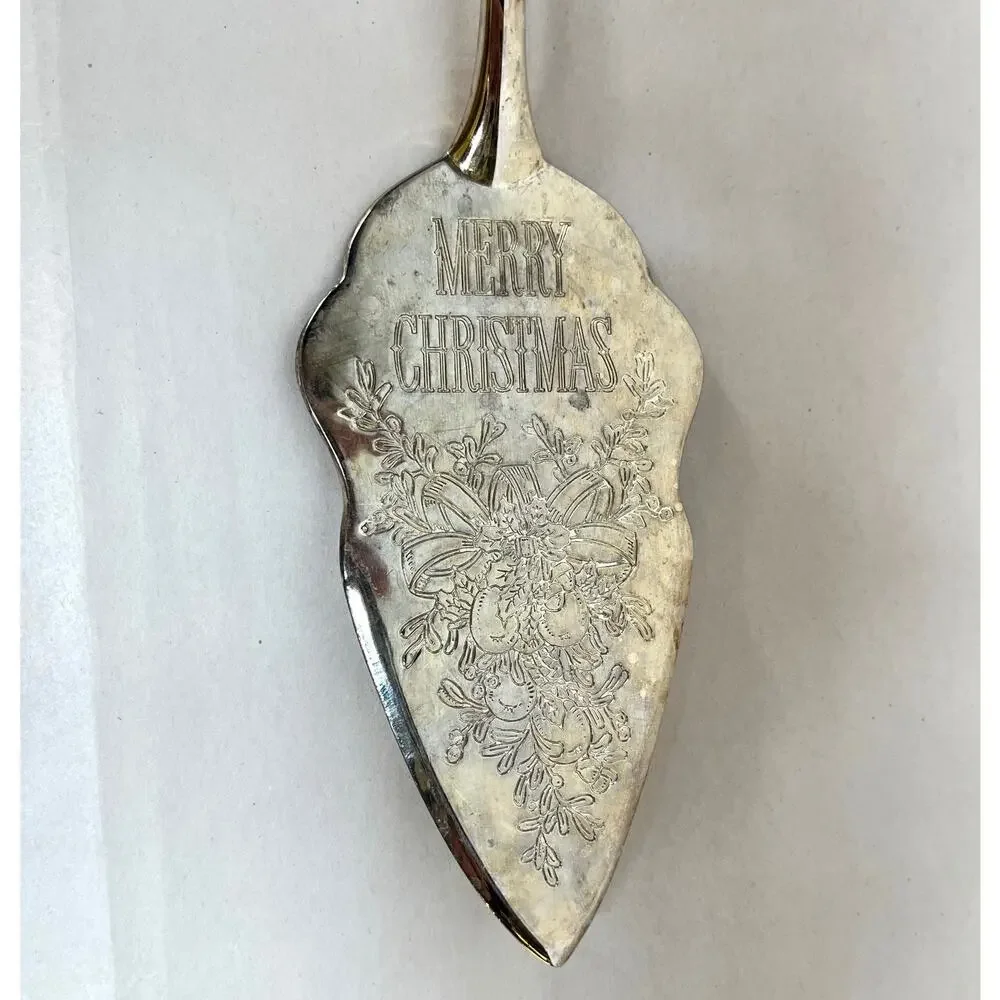 Silver Plated Cake Pie Server Spatula Merry Christmas Holiday Vintage 11.5